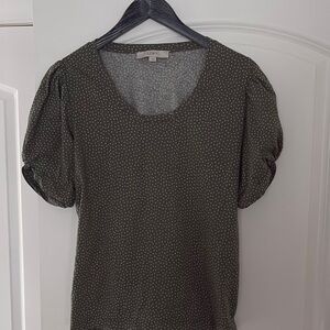 LOFT Olive Green Polka Dot Blouse